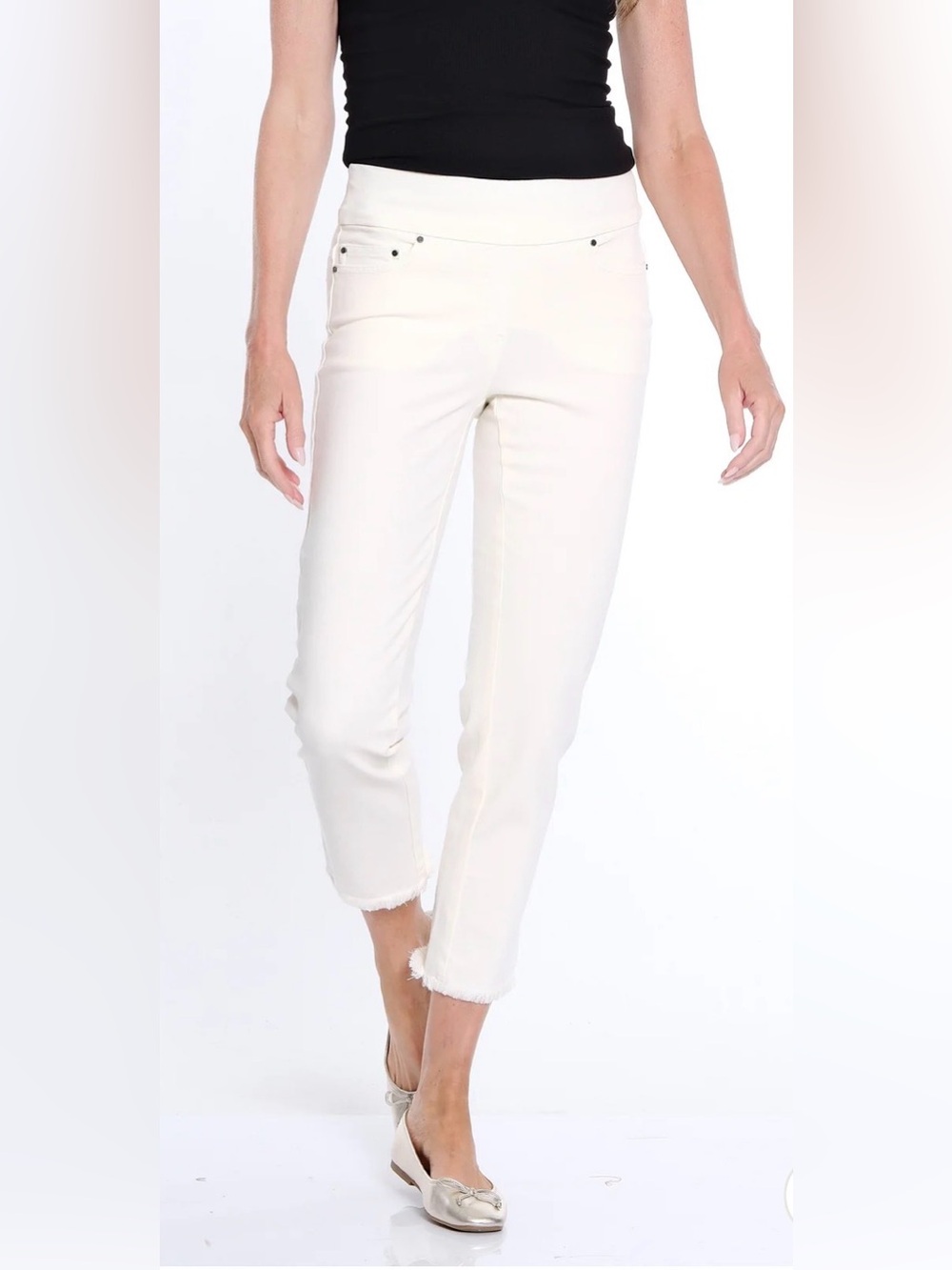 Slimsation PULL-ON DENIM ANKLE JEAN WITH FRINGE HEM - PETITE